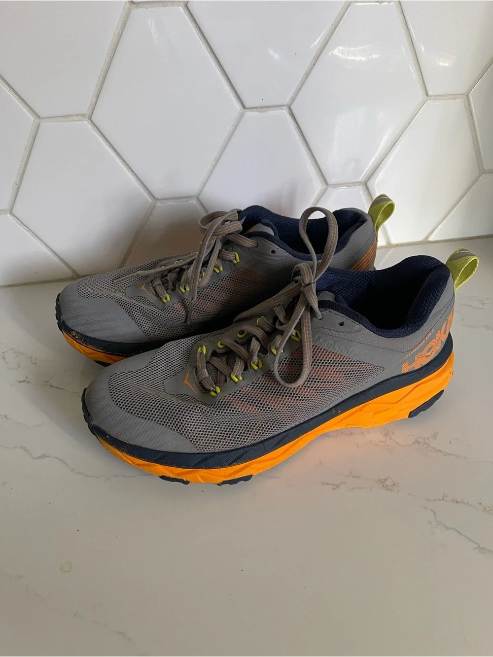 Hoka One One Gray and Orange Men's Athletic Trail Shoes